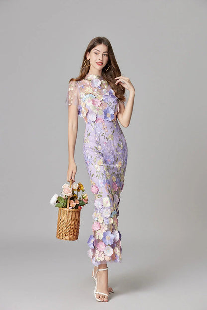 Aurelia Women's Mesh Sleeveless Maxi Dress Floral Sheer Black