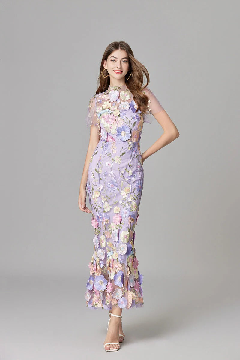 Aurelia Women's Mesh Sleeveless Maxi Dress Floral Sheer Black