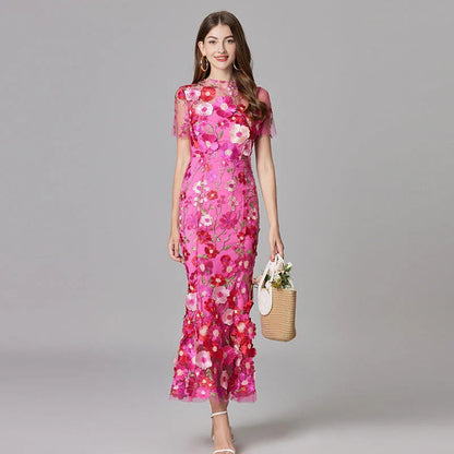 Aurelia Women's Mesh Sleeveless Maxi Dress Floral Sheer Black