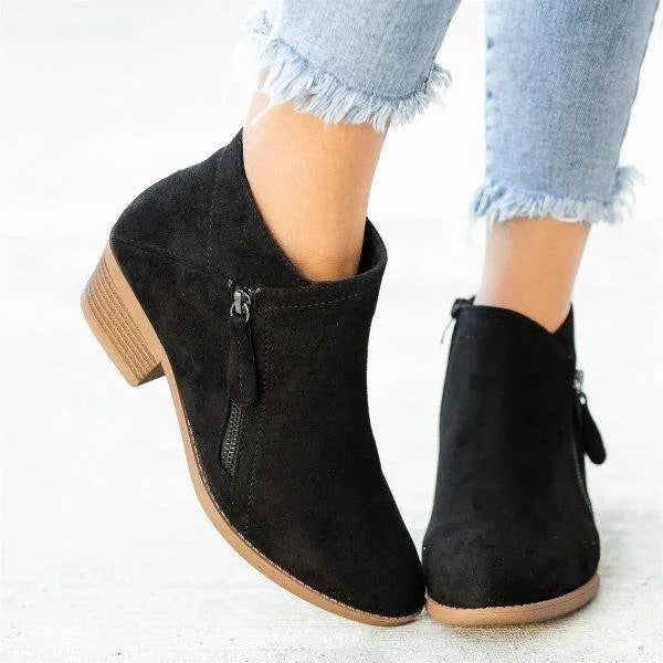 Orthopedic Women’s Suede Side Zipper Ankle Boots Supportive Heel Fashion Booties
