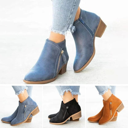 Orthopedic Women’s Suede Side Zipper Ankle Boots Supportive Heel Fashion Booties