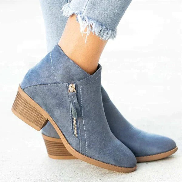 Orthopedic Women’s Suede Side Zipper Ankle Boots Supportive Heel Fashion Booties