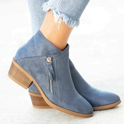 Orthopedic Women’s Suede Side Zipper Ankle Boots Supportive Heel Fashion Booties