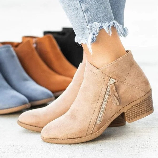 Orthopedic Women’s Suede Side Zipper Ankle Boots Supportive Heel Fashion Booties