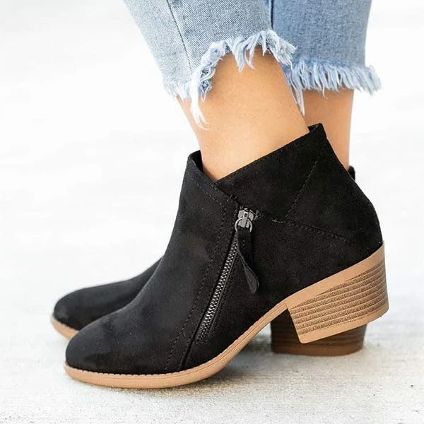 Orthopedic Women’s Suede Side Zipper Ankle Boots Supportive Heel Fashion Booties