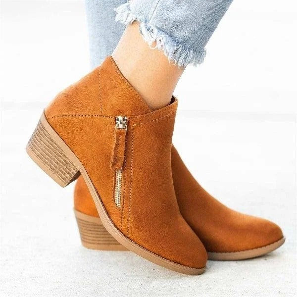 Orthopedic Women’s Suede Side Zipper Ankle Boots Supportive Heel Fashion Booties