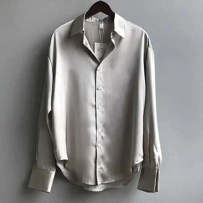 Women's Satin Long Sleeve Blouse White