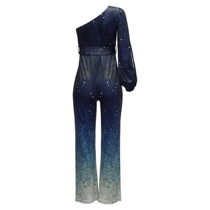 Women's One Shoulder Sequin Jumpsuit Ombre Black