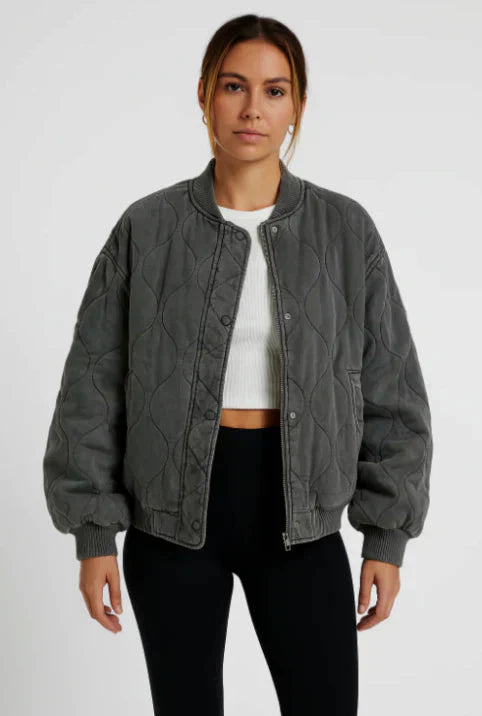 Women's Quilted Bomber Jacket Hip-Length Warm - 
Fashinoza