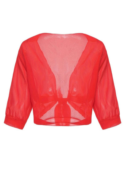 Women's Sheer Blouse 3/4 Sleeve Open Front