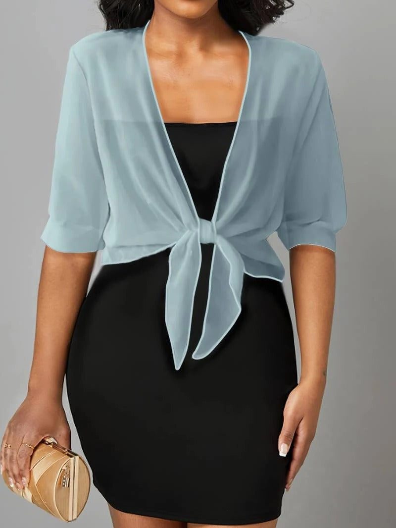 Women's Sheer Blouse 3/4 Sleeve Open Front