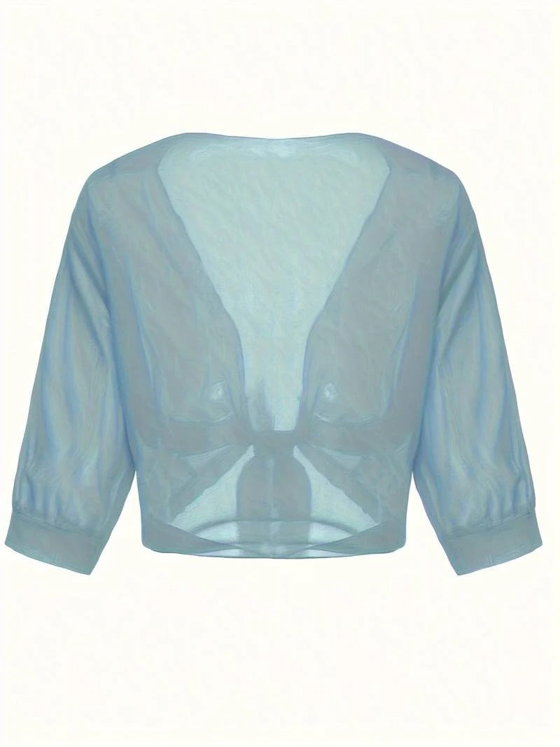 Women's Sheer Blouse 3/4 Sleeve Open Front