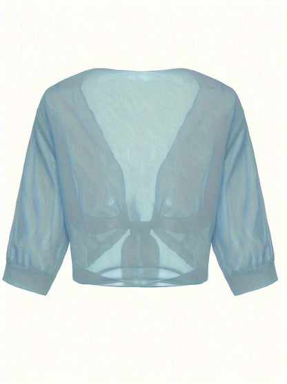 Women's Sheer Blouse 3/4 Sleeve Open Front