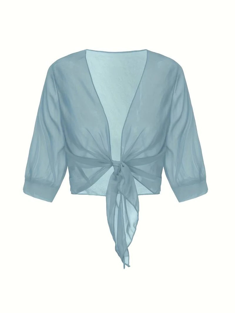 Women's Sheer Blouse 3/4 Sleeve Open Front