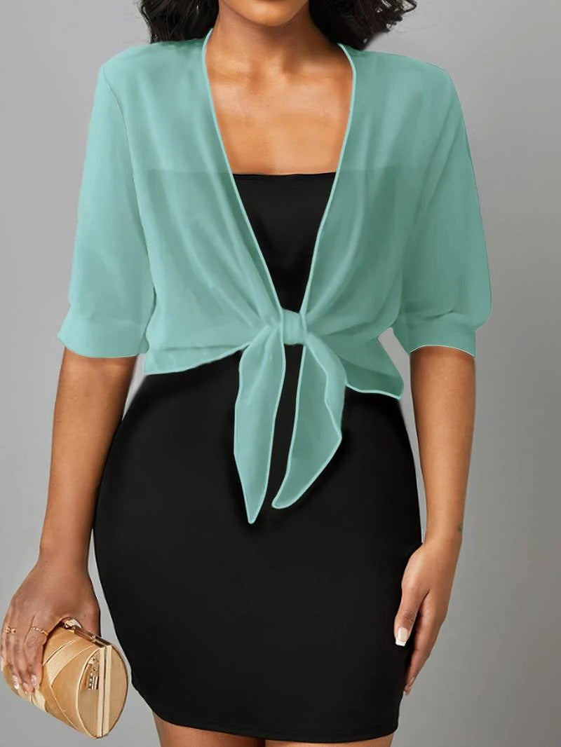 Women's Sheer Blouse 3/4 Sleeve Open Front