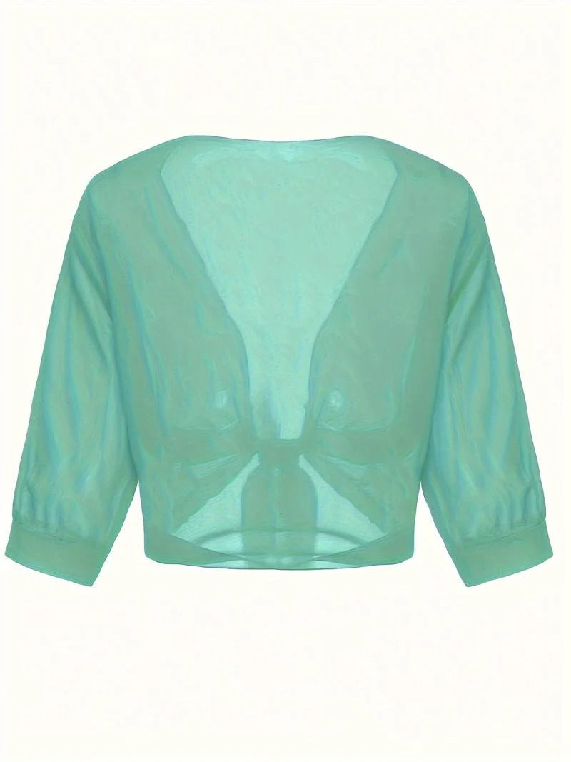 Women's Sheer Blouse 3/4 Sleeve Open Front