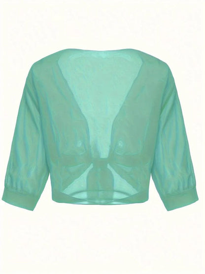 Women's Sheer Blouse 3/4 Sleeve Open Front