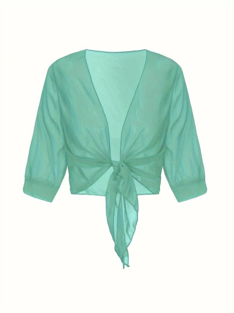 Women's Sheer Blouse 3/4 Sleeve Open Front