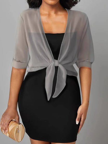 Women's Sheer Blouse 3/4 Sleeve Open Front