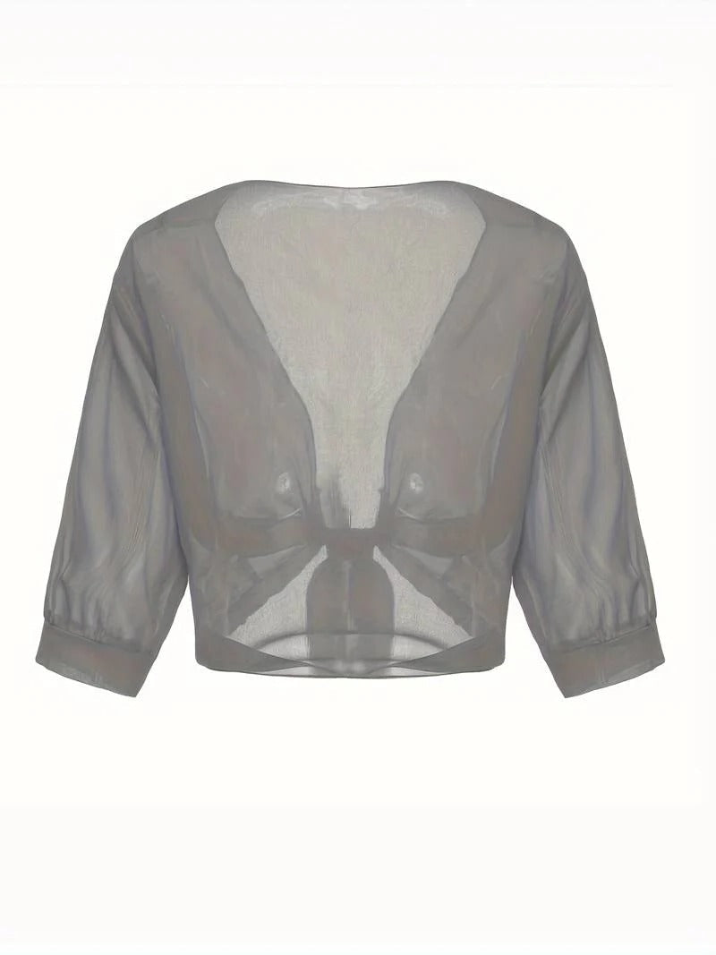 Women's Sheer Blouse 3/4 Sleeve Open Front