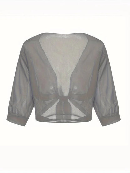 Women's Sheer Blouse 3/4 Sleeve Open Front