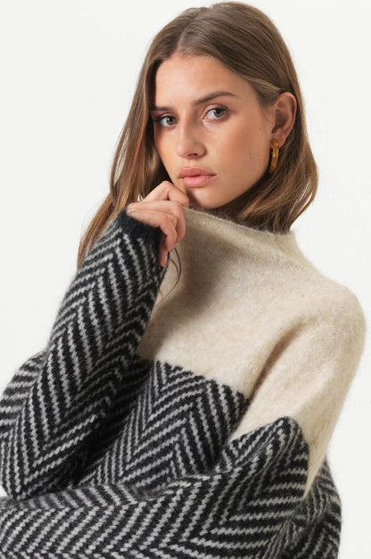 Kiki | Herringbone Turtleneck Spring Womens Sweater