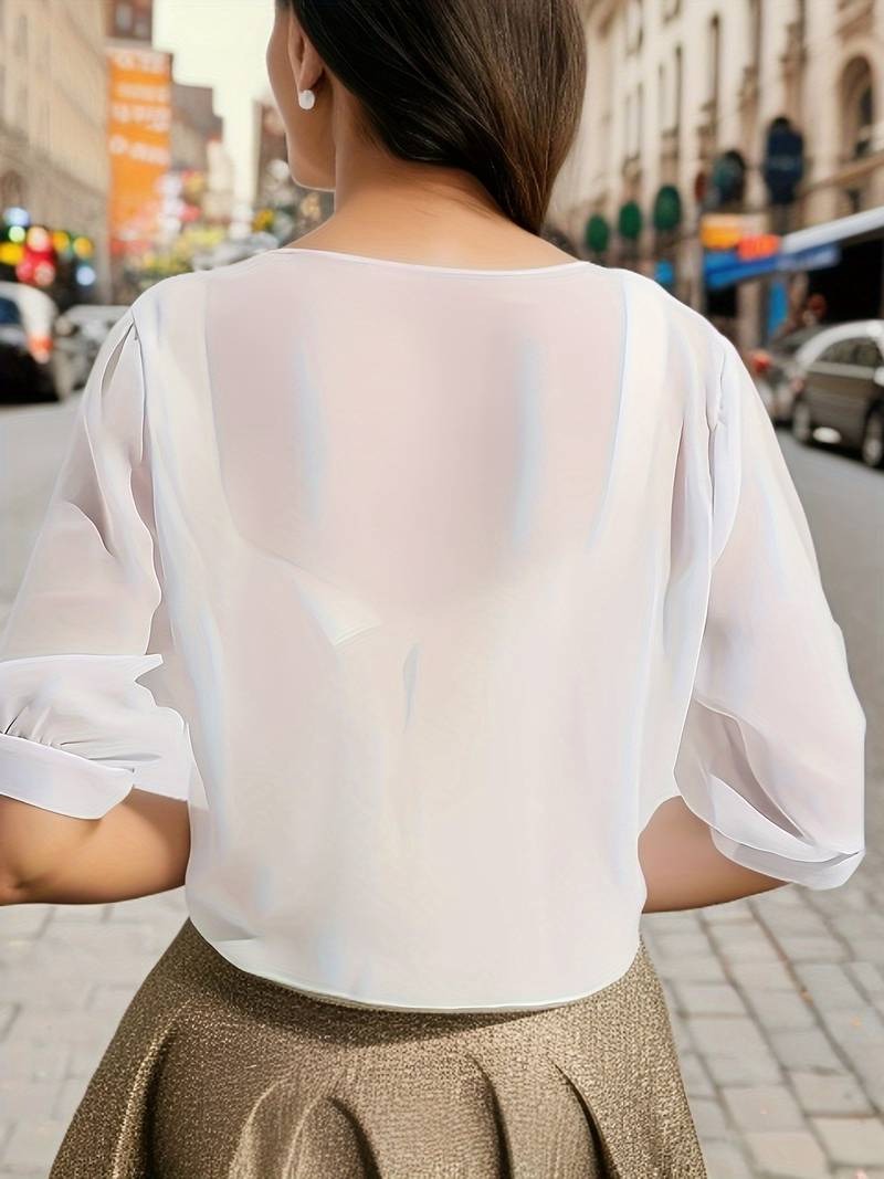 Women's Sheer Blouse 3/4 Sleeve Open Front