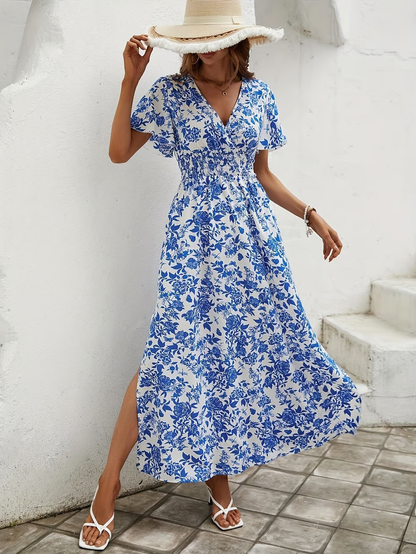 Women's V Neck Boho Flowy Beach Dress