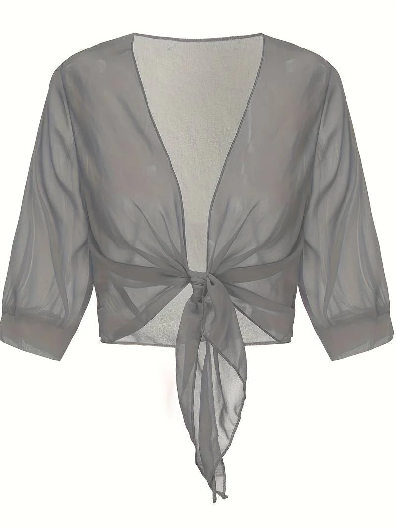 Women's Sheer Blouse 3/4 Sleeve Open Front