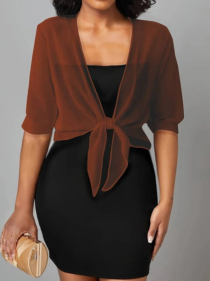 Women's Sheer Blouse 3/4 Sleeve Open Front