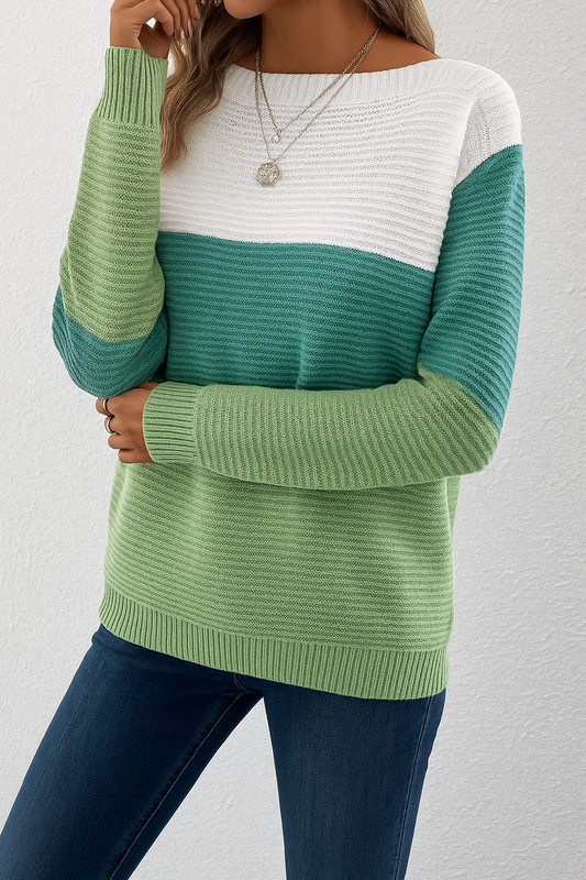 Women's Classic Sweater Soft Long Sleeves Boat Neck - Fashinoza
