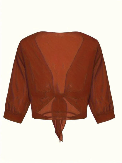 Women's Sheer Blouse 3/4 Sleeve Open Front