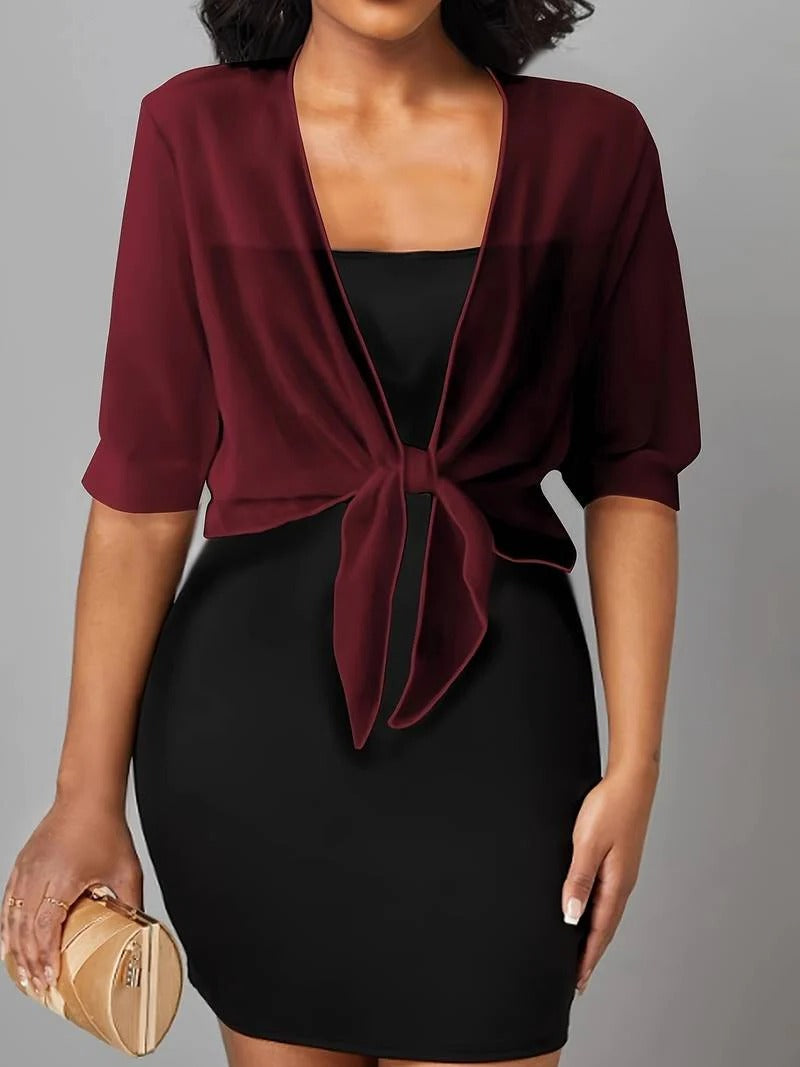 Women's Sheer Blouse 3/4 Sleeve Open Front