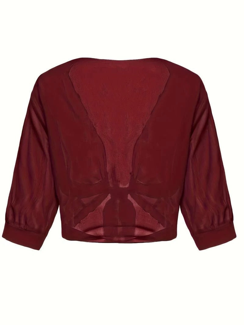 Women's Sheer Blouse 3/4 Sleeve Open Front