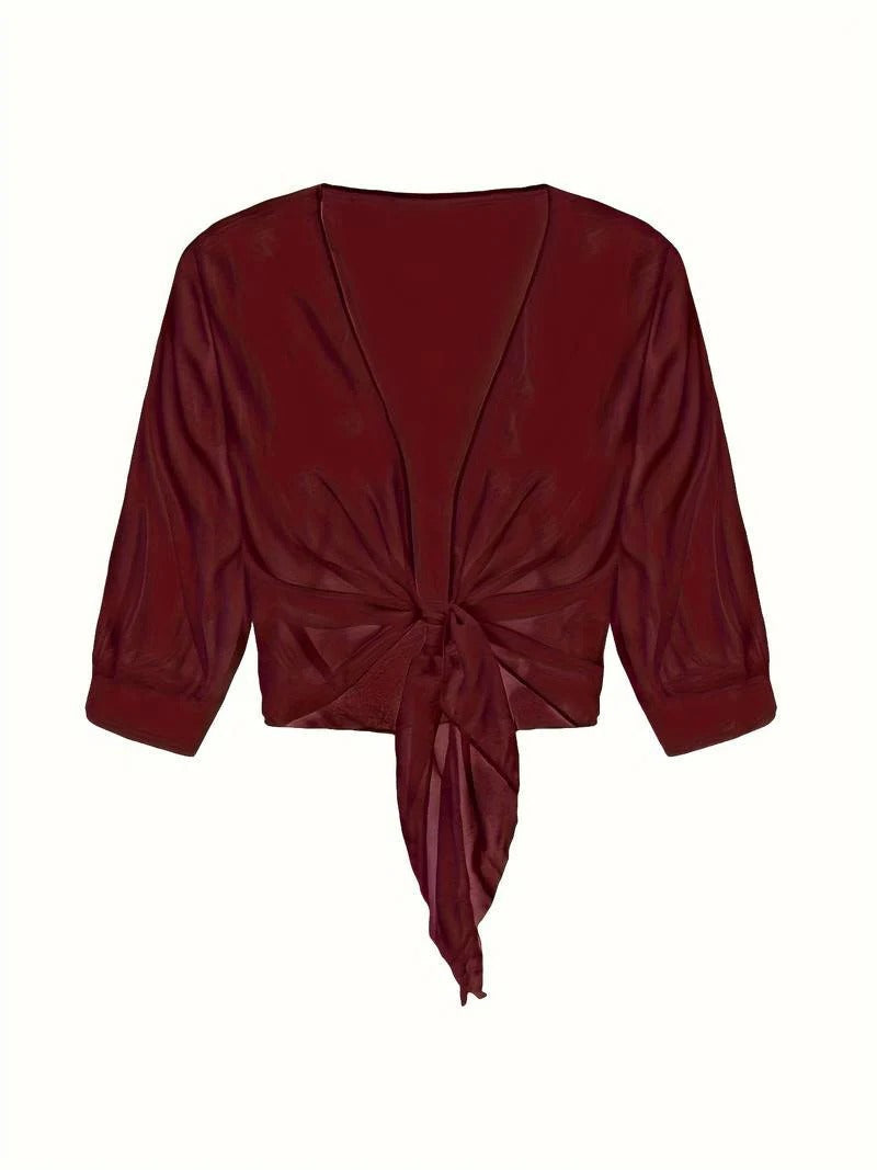 Women's Sheer Blouse 3/4 Sleeve Open Front