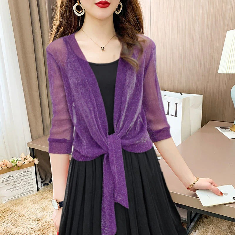 Women's Sheer Blouse 3/4 Sleeve Open Front