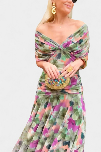Off-Shoulder Drape Midi Dress