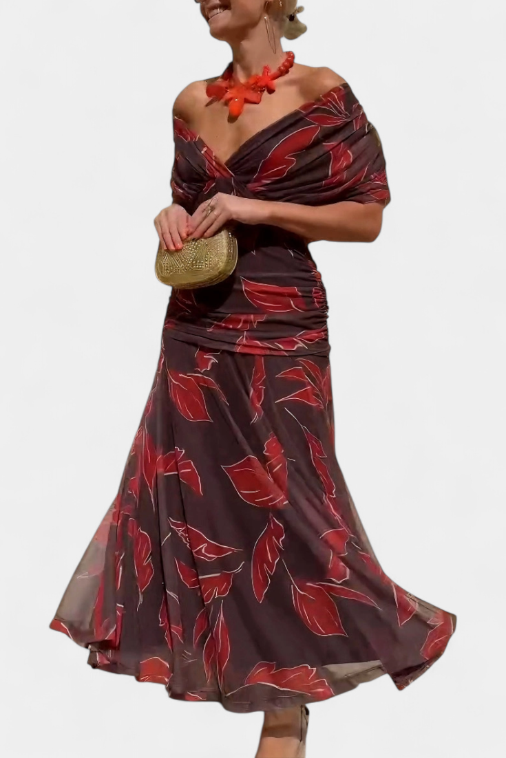 Off-Shoulder Draped Maxi Dress