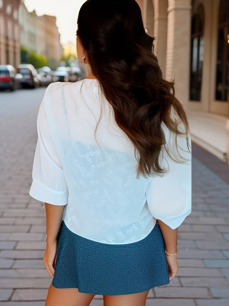 Women's Sheer Blouse 3/4 Sleeve Open Front
