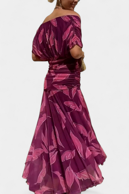 Off-Shoulder Drape Midi Dress