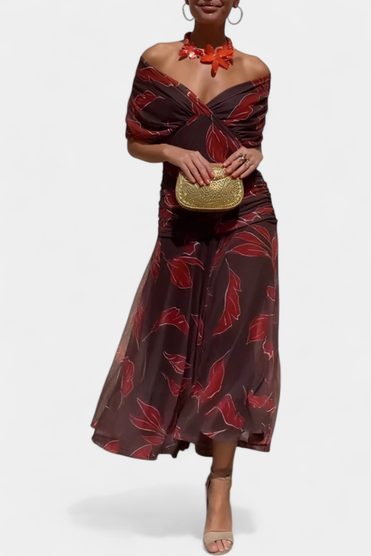 Off-Shoulder Draped Maxi Dress