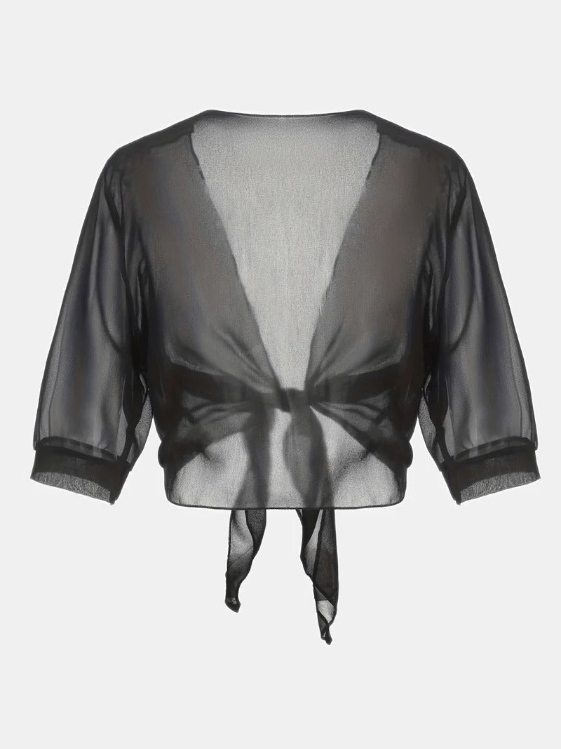 Women's Sheer Blouse 3/4 Sleeve Open Front