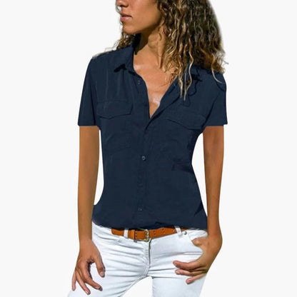 Women's Short Sleeve Button Down Collar Blouse