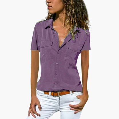 Women's Short Sleeve Button Down Collar Blouse