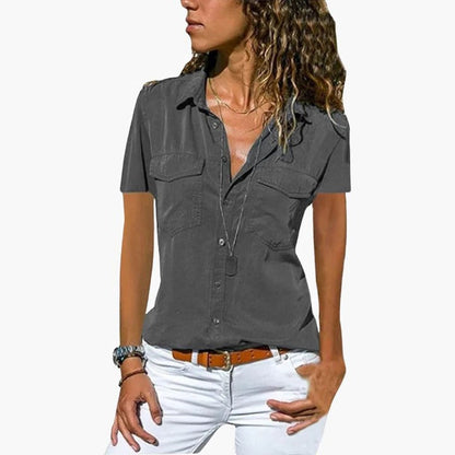 Women's Short Sleeve Button Down Collar Blouse