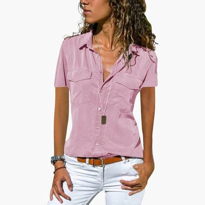 Women's Short Sleeve Button Down Collar Blouse