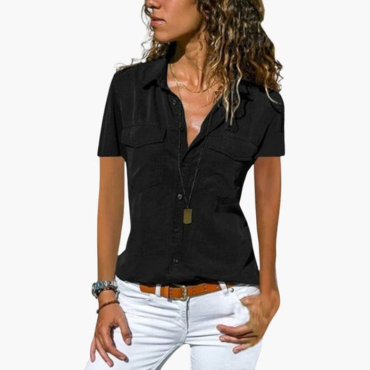 Women's Short Sleeve Button Down Collar Blouse - Fashinoza