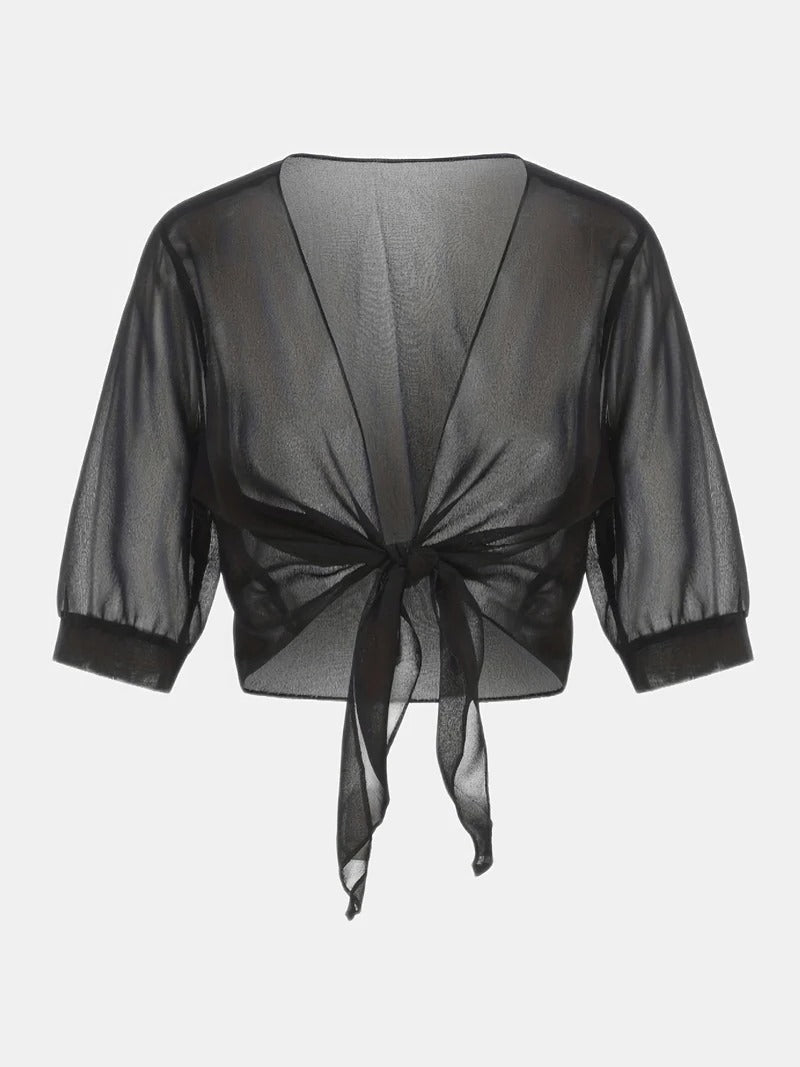 Women's Sheer Blouse 3/4 Sleeve Open Front