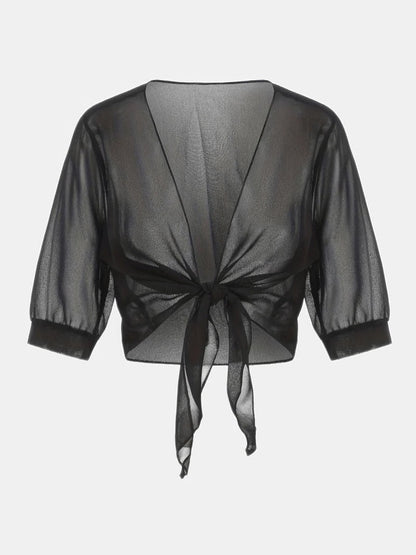 Women's Sheer Blouse 3/4 Sleeve Open Front