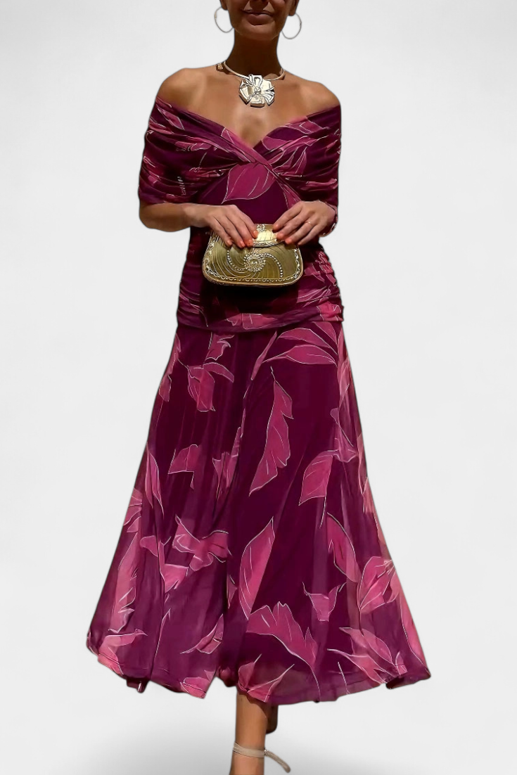 Off-Shoulder Drape Midi Dress
